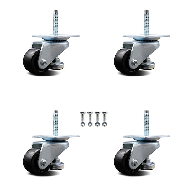 Service Caster Nylon Swivel Top Plate Floor Leveling Caster w/2" Diameter Black Wheels, 4PK SCC-TPLV20S50-NYR-200-ZC-4 - main